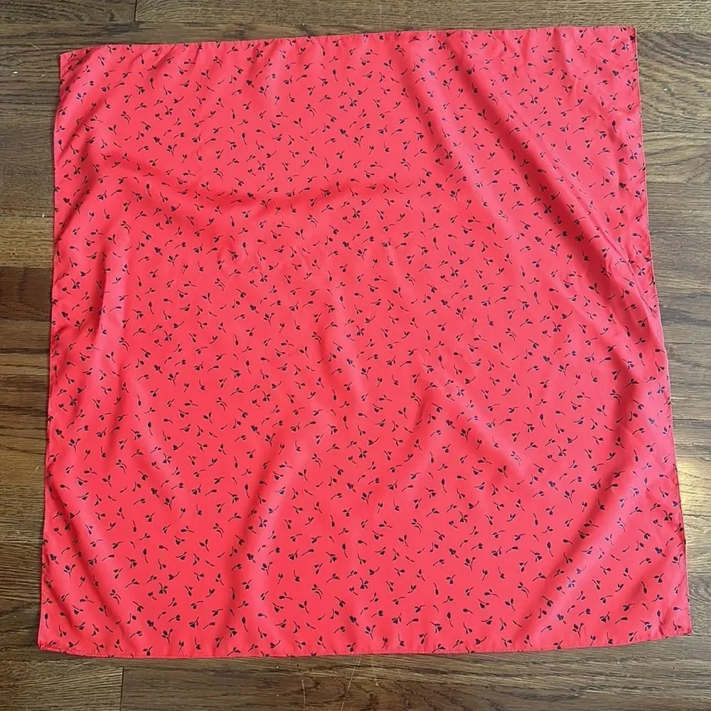 Red with small black floral‎ print polyester square neck scarf